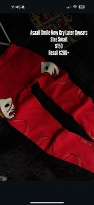 Asaali Smile Now Cry Later Red Men's Sweatpants Small