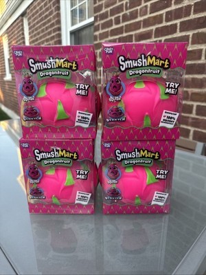 LOT OF 4 SmushMart Dragonfruit Squishy Squeeze Toy Pink/Green Ages 6+