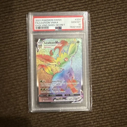 2021 Pokemon SWSH Evolving Skies Secret #204 FA Leafeon VMAX PSA 10