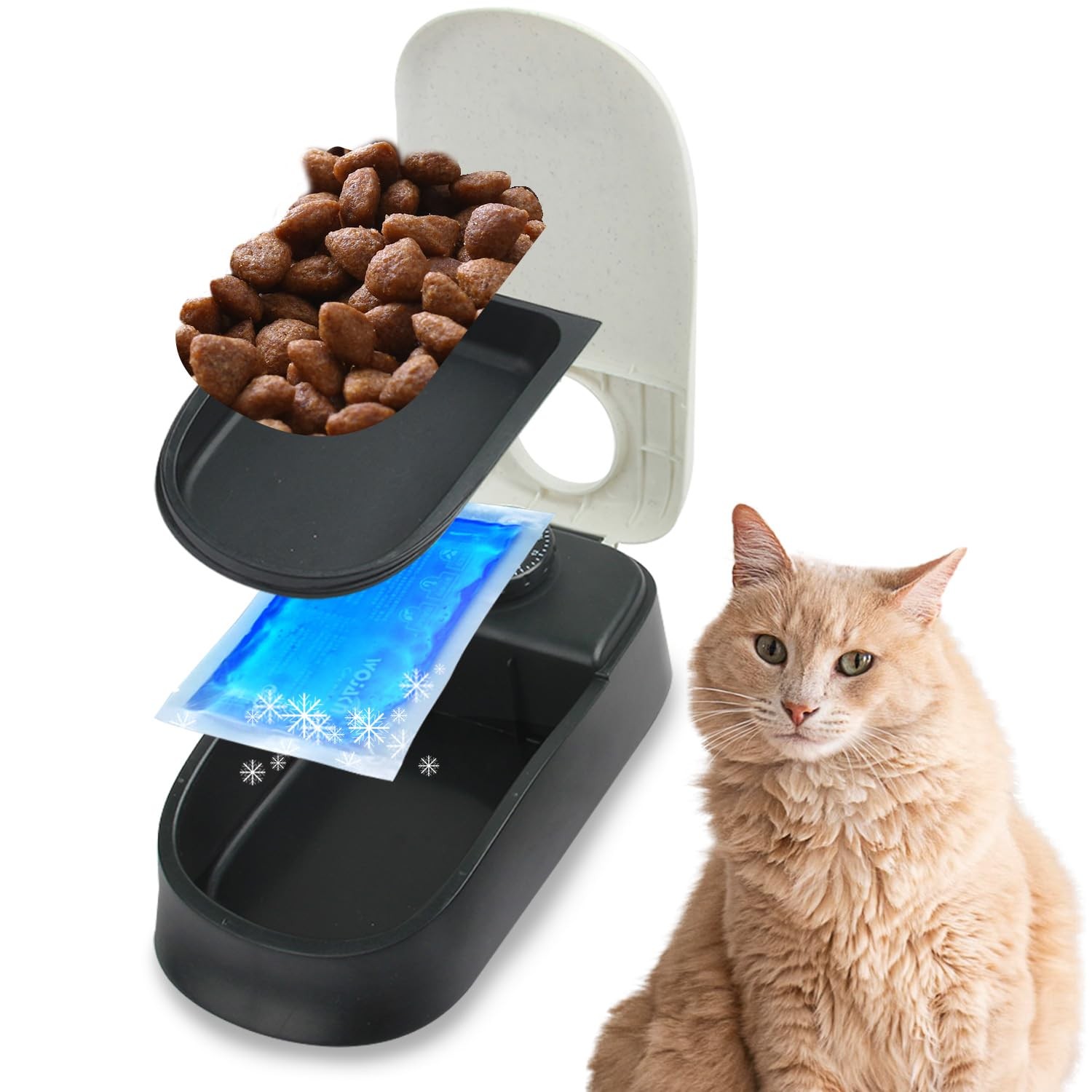 Pawise Automatic Cat & Dog Feeder with Ice Pack - 300 ml (1-Meal), White