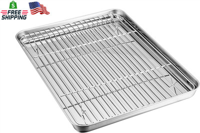 Teamfar Baking Sheet with Rack Set, Stainless Steel Baking Pan Tray Cookie Sheet