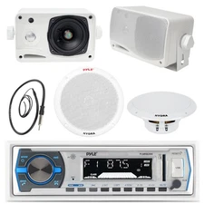 Black 3.5" Box Speakers,6.5" Speakers,Pyle White Bluetooth USB Radio,Antenna,Amp