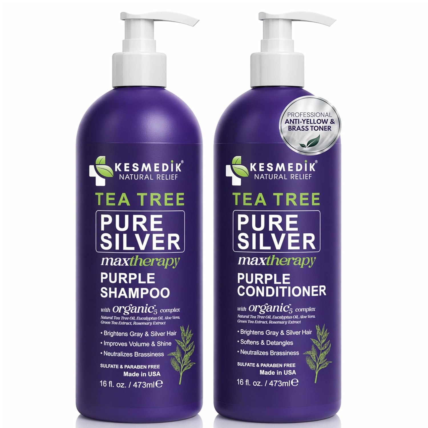 Tea Tree Purple Shampoo & Conditioner Set with Rosemary & Al