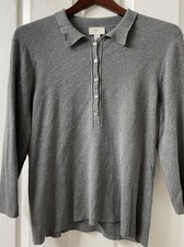 Ann Taylor LOFT Women s Gray Knit Collared Bu...