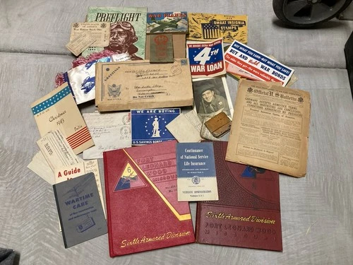 Vintage WW2 Military Junk Drawer Lot Books Papers Photos Collectibles Militaria