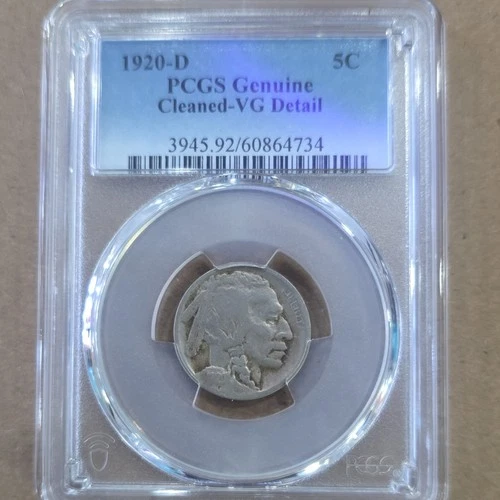 1920-D Buffalo Nickel PCGS Genuine Cleaned-VG Detail 5C Denver Copper Coin