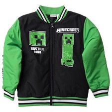 Boys Black  Green Minecraft Hostile Mob Bomber Jacket Zip Front Coat