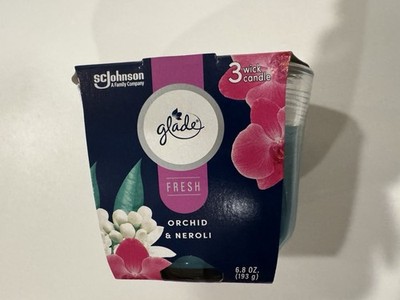 Glade Orchid & Neroli Scented 3-Wick Candle Blue Wax Jar 6.8 oz Floral