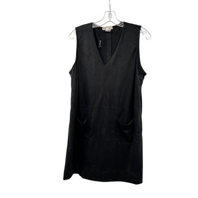 Avital Womens Faux Suede Shift Dress Sleeveless Black Size Large Pockets