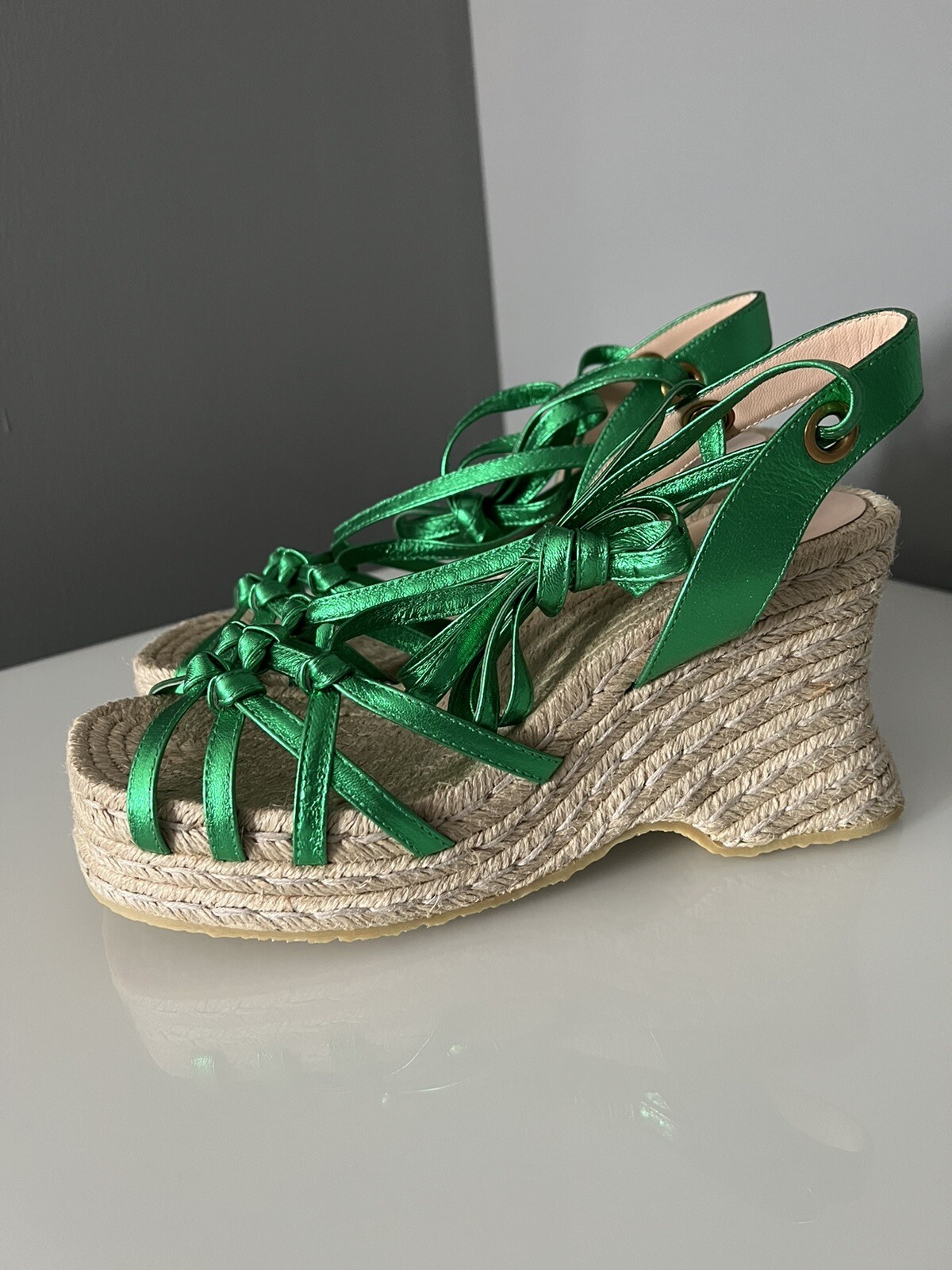 Gucci Lame Jasmine green Leather Metallic wedges Espadrilles IT39.5 RP£625  Pilar | eBay