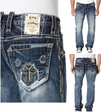 New With Tags Mens Rock Revival Denim Alt Straight Jeans Vietia 29X34 30x34