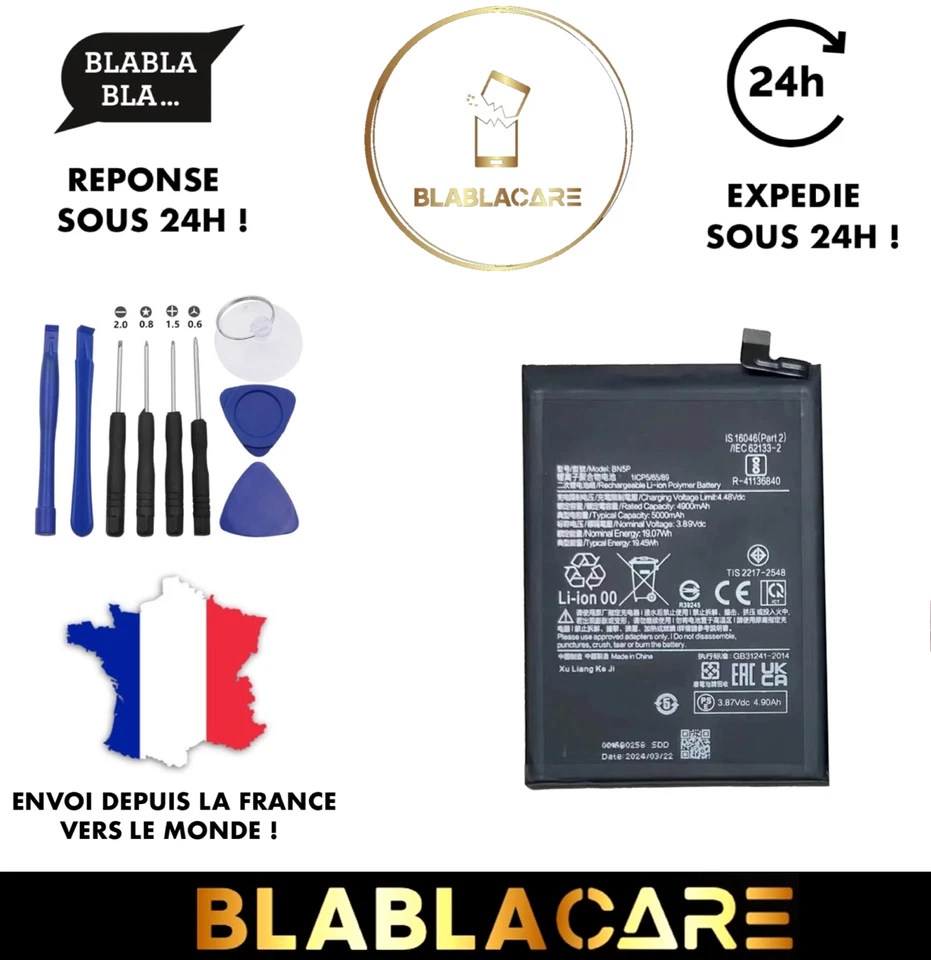 BATTERIE XIAOM REDMI NOTE 13 5G/ REDMI NOTE 13 4G BN5P (mAh 4900) + OUTILS 🇫🇷