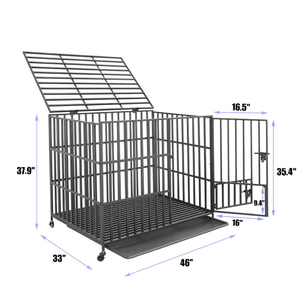 Rolling Heavy XXL Large Pet Cage Thick Metal Dog Crate Kennel Playpen