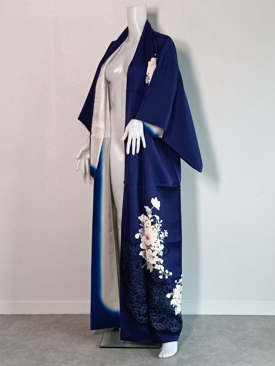 blue kimono dressing gown Robe / Japanese Elegant and Classy Silk Vintage Kimono 0316250050 Color:PRINCESS BLUE