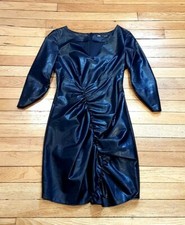 Gorgeous ZARA Black Ruched Faux Leather Party Dress XS UK 8 NEW
