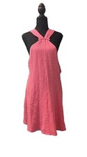 NWT Anthropologie Pink Braided Halter Gauze Open Back Mini Dress Size Medium