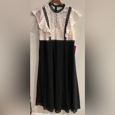 ASOS MATERNITY Little Mistress Women's Black & White Lace Flutter Sleeve Dress