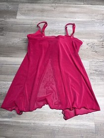 Vintage Red Teddy Babydoll Lingerie Sheer Sexy Black Lace Trim Sz 36B Underwire