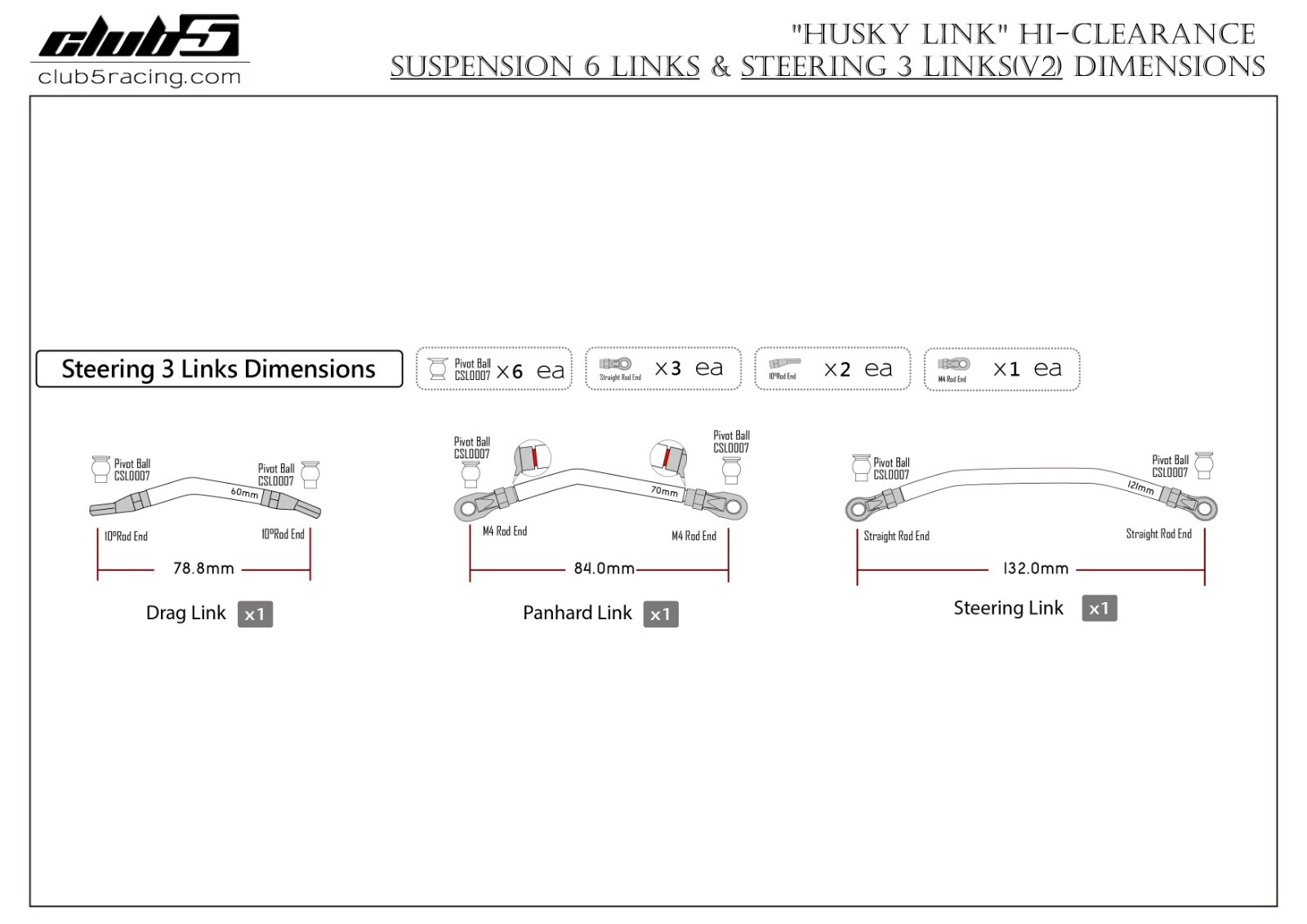 "Husky Link" Hi-Clearance Steering Links Kit for Redcat Fusion/ Ascent ( V2 )