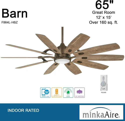F864L-HBZ Barn 65" Ceiling Fan with LED Light, Brown Bronze Finish - Picture 4 of 8