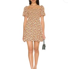 NWT Faithfull the Brand Floral Print Smocked Mini Dress Size Medium Puff Sleeve