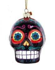 Day of The Dead Sugar Skull-Black-Glass Christmas Ornament by Kurt Adler NB1799