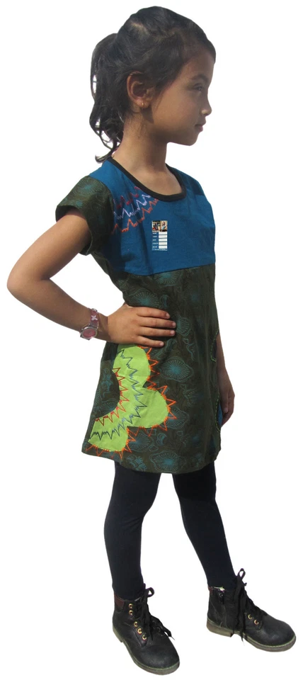 Clair Coton Manches Courtes Enfants Decolleté Filles Été Floral Hippie Boho Robe - Photo 3/4