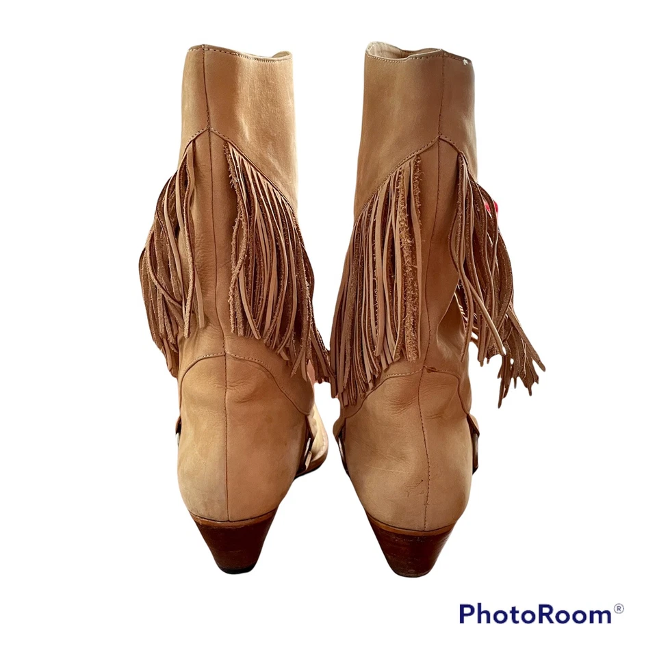 Connie Cowboy Boots 6.5 B Tan Fringe Suede Leather Boho Western Rodeo Cowgirl - Image 3 of 4