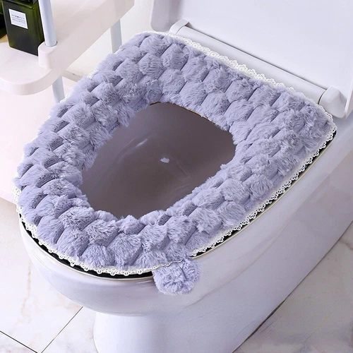 Faux Rabbit Fur Toilet Seat Cover Mat cover Zipper Washable PU Leather Backing - Picture 18 of 18