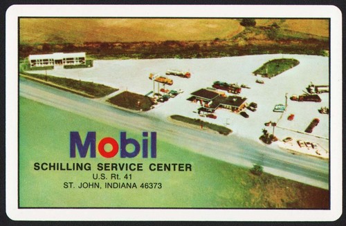 Vintage single playing card MOBIL gas oil Schilling Service Center St John IN