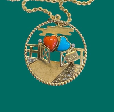 Rare Cartier 18K YG Two Hearts Diamond Coral Turquoise Charm