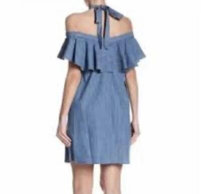 ALICE + OLIVIA chambray halter ruffle dress