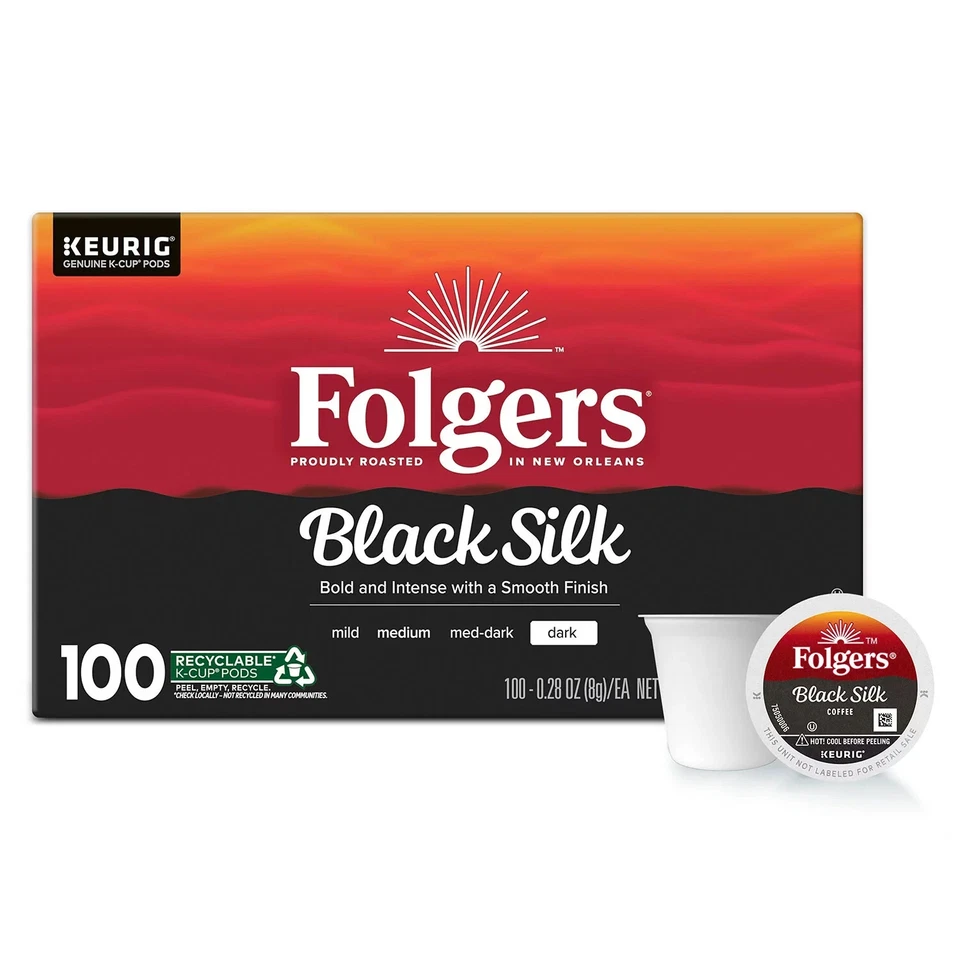 2 Pack - Folgers Dark Roast K-Cup Coffee Pods, Black Silk, 100 ct. - Image 2 of 4