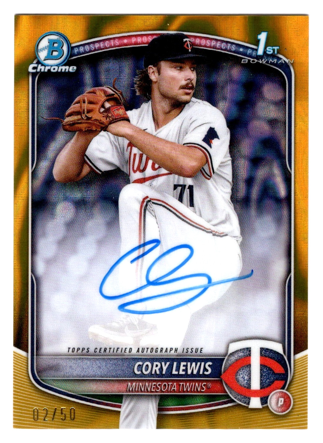 Cory Lewis 2025 Bowman Chrome 1st Year Gold Lava Refractor Autograph 2/50 Twins