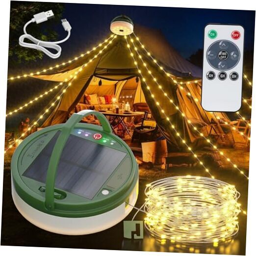 Solar String Lights for Outside Camping, 4 in 1 USB Rechargeable Solar