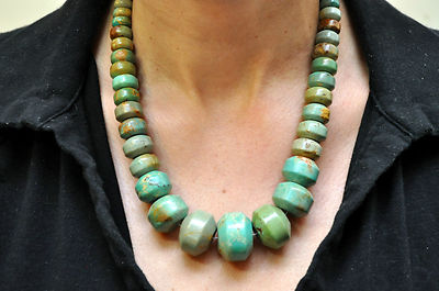 Large Exquisite Native American Blue and Green Turquoise Necklace 18''-20'' Long