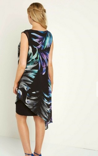 Roman Originals Black Asymmetric Tropical Feather Dress - Picture 3 of 7