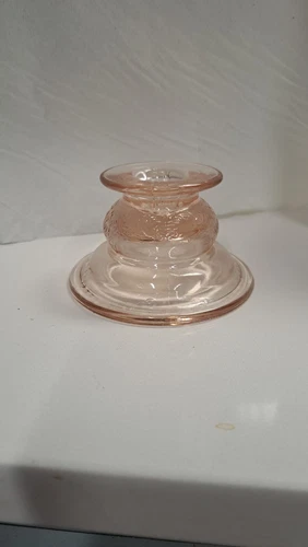 Vintage Depression Glass Pink Candle Holder Round With Floral Pattern 3.75" Diam
