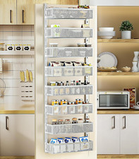 8-Tier Over the Door Pantry Organizer with Mesh Baskets - White