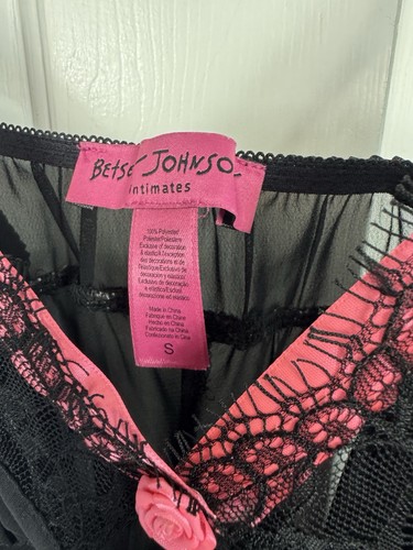 Betsy Johnson Intimates Black Lace Pink Detail Babydoll Negligee Teddy Small - Picture 2 of 8