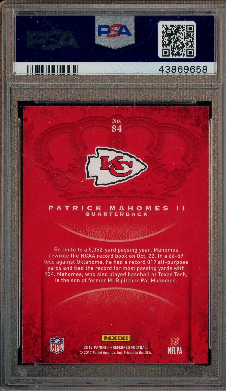 2017 Panini Crown Roayle Light Blue #84 Patrick Mahomes II RC Rookie /99 PSA 9 view 2