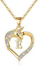 Unicorn Necklace Gifts for Girls - 14K-Gold-Plated Colorful CZ Heart Necklace Gi