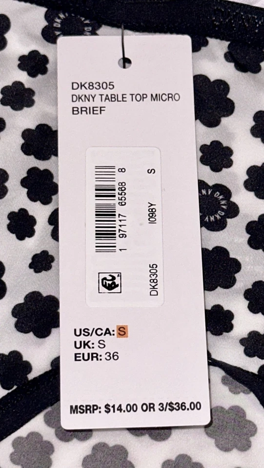 DKNY Table Top Micro White Black Floral Print Brief Panty Womens S 5 M 6 L 7 XL - Image 4 of 4