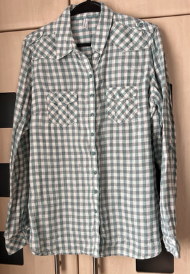 Marks & Spencer Sea Green Check Long Sleeve Linen Shirt  Size 14. VGC