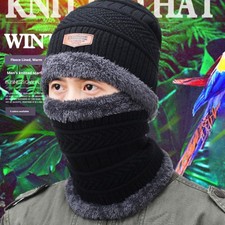 Winter Hat Men's Warm Ear Protection Fleece Knitted Hat Thickened Scarf Two-piec