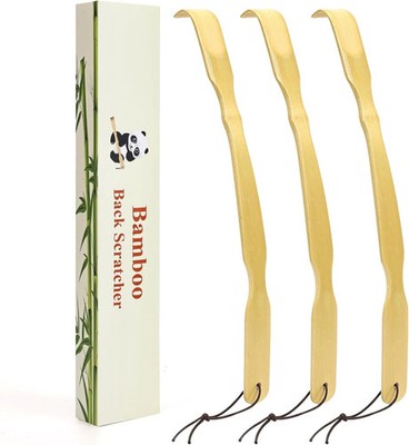 3 Pack Wooden Back Scratcher 17 Inch Curved Long Handle Bamboo Back Scratchers I