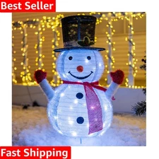 Charming LED Lighted Snowman with Metal Stand - Perfect for Indoor & Outdoor Use