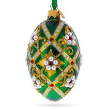 Jewels on Green Glass Egg Ornament 4 Inches