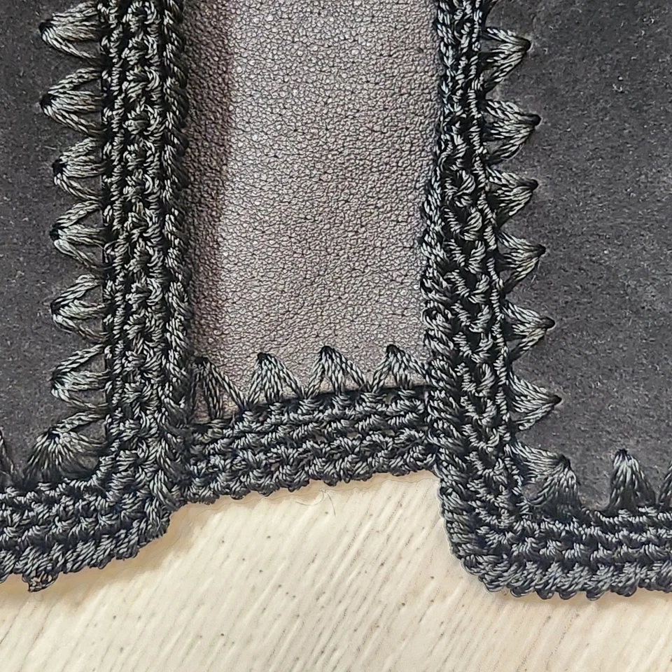 Adrienne Landau cardigan women's M black suede crochet jacket boho folk artsy - Image 4 of 4