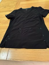 Scrubstar Black Scrub Top Small Women's Fitted Shirt Medical Scrub Blue Stitch